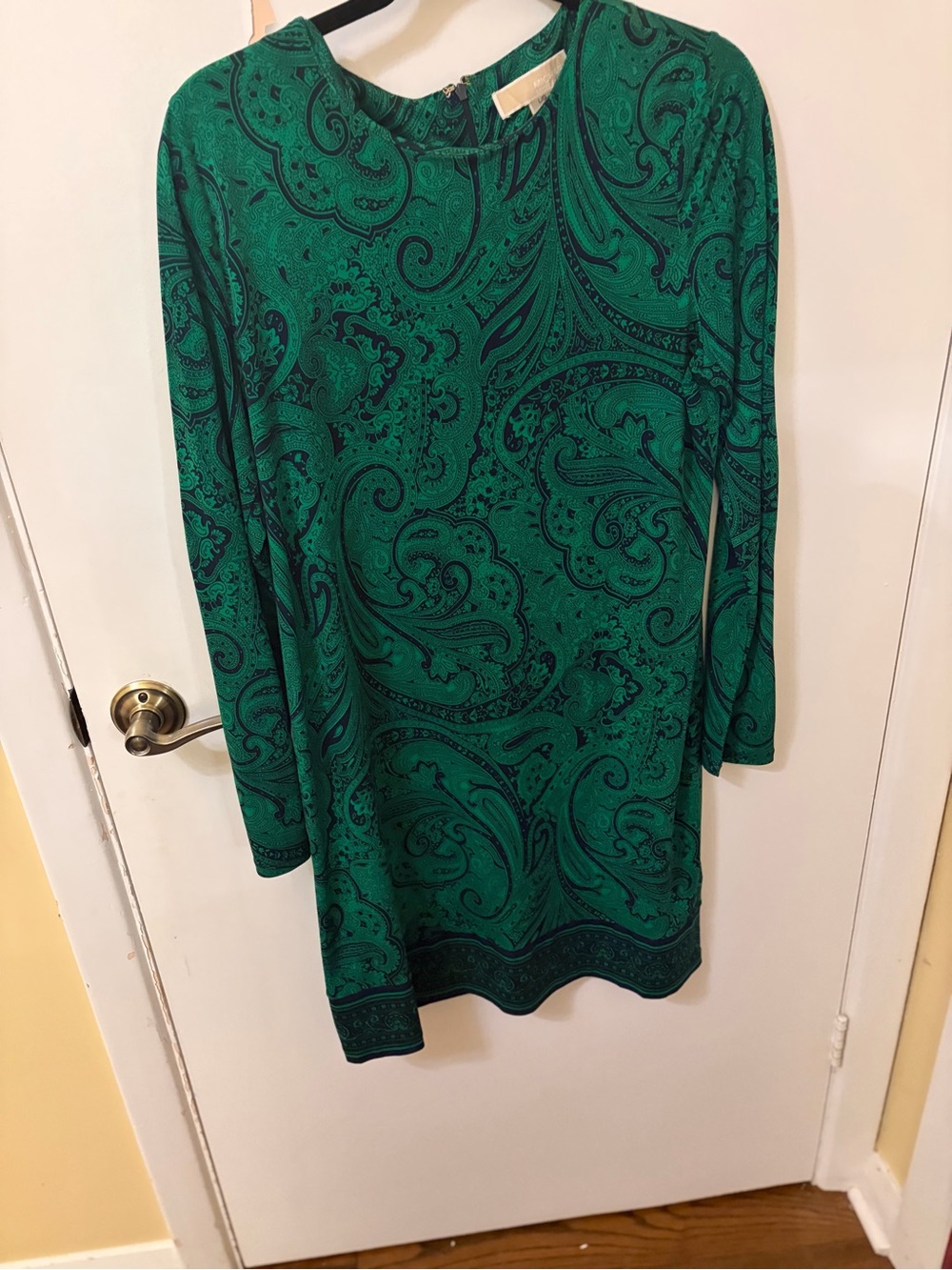 Michael Kors Green Paisley Long-Sleeve Shift Dress